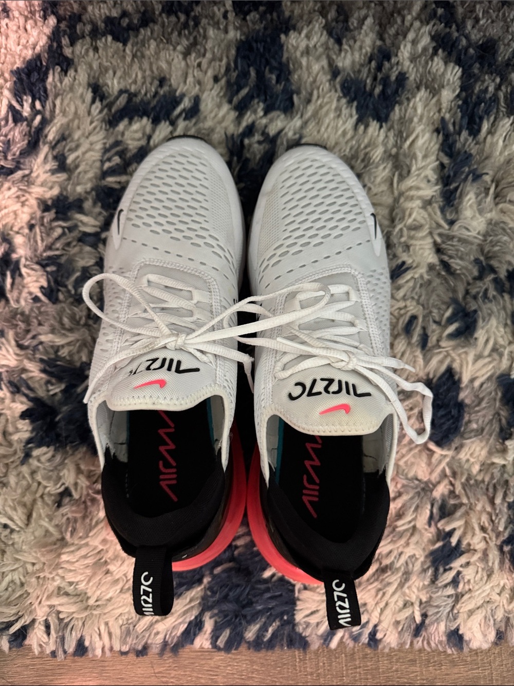 Nike White Athletic Sneakers with Black Collar and Pink Heel